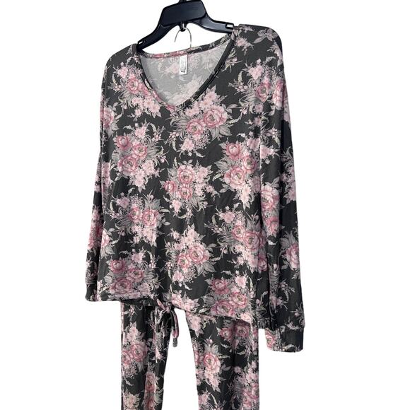 FLORA NIKROOZ JENNA PRINTED COZY SWEATER-KNIT PAJAMAS FLORAL GRAY PINK MEDIUM - Picture 9 of 11